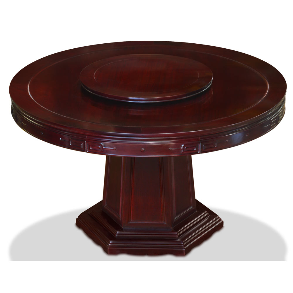 54in Cherry Finish Rosewood Chinese Key Motif  Round Oriental Dining Table