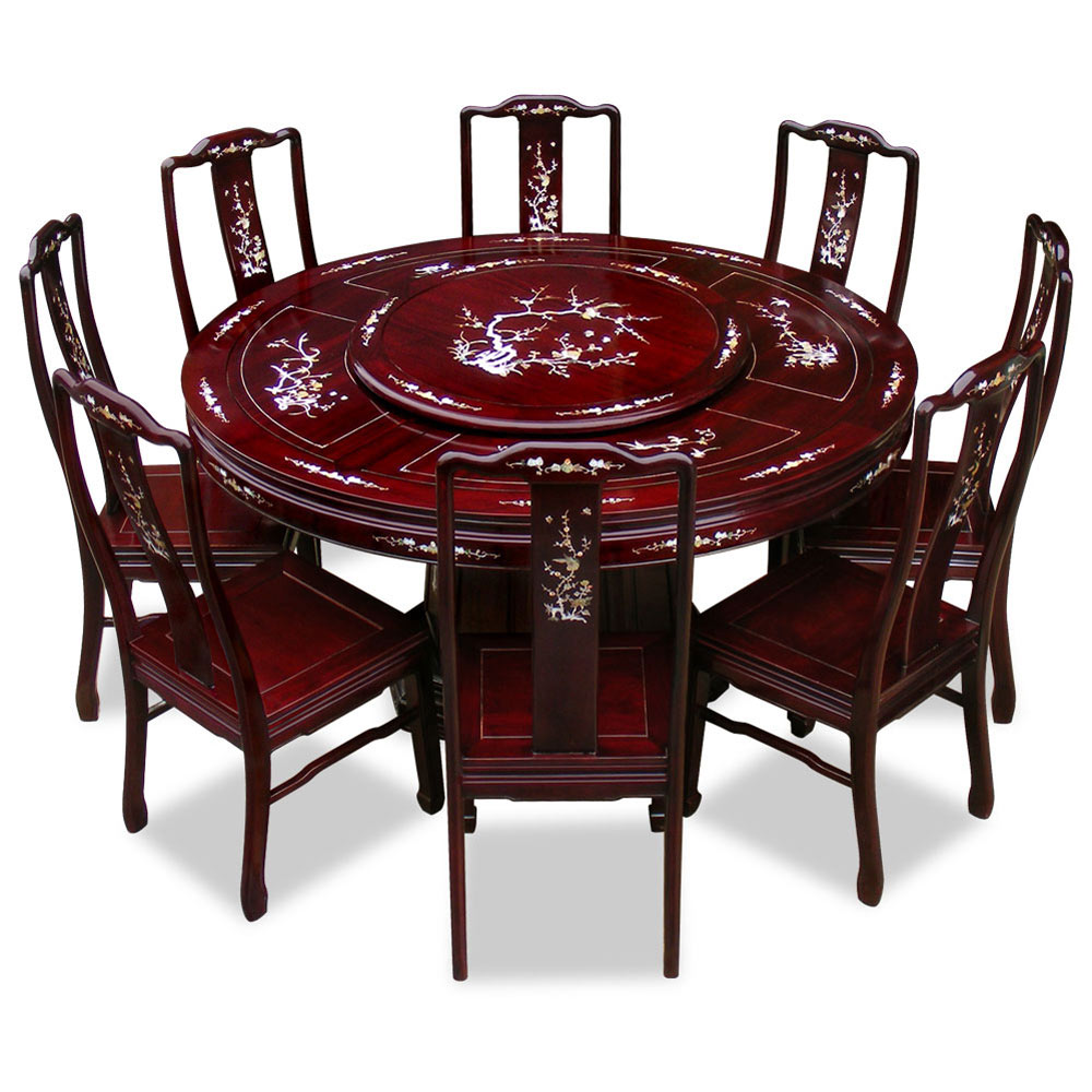 Rosewood Flower And Bird Round Dining Set