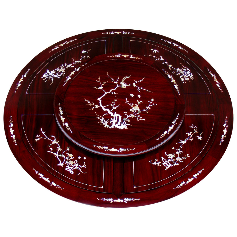 Dark Cherry Rosewood Mother of Pearl Inlay Round Dining Set with 8 Chairs