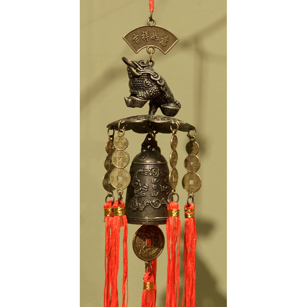 Feng Shui Money Toad Wind Chime with Lucky Red Tassels