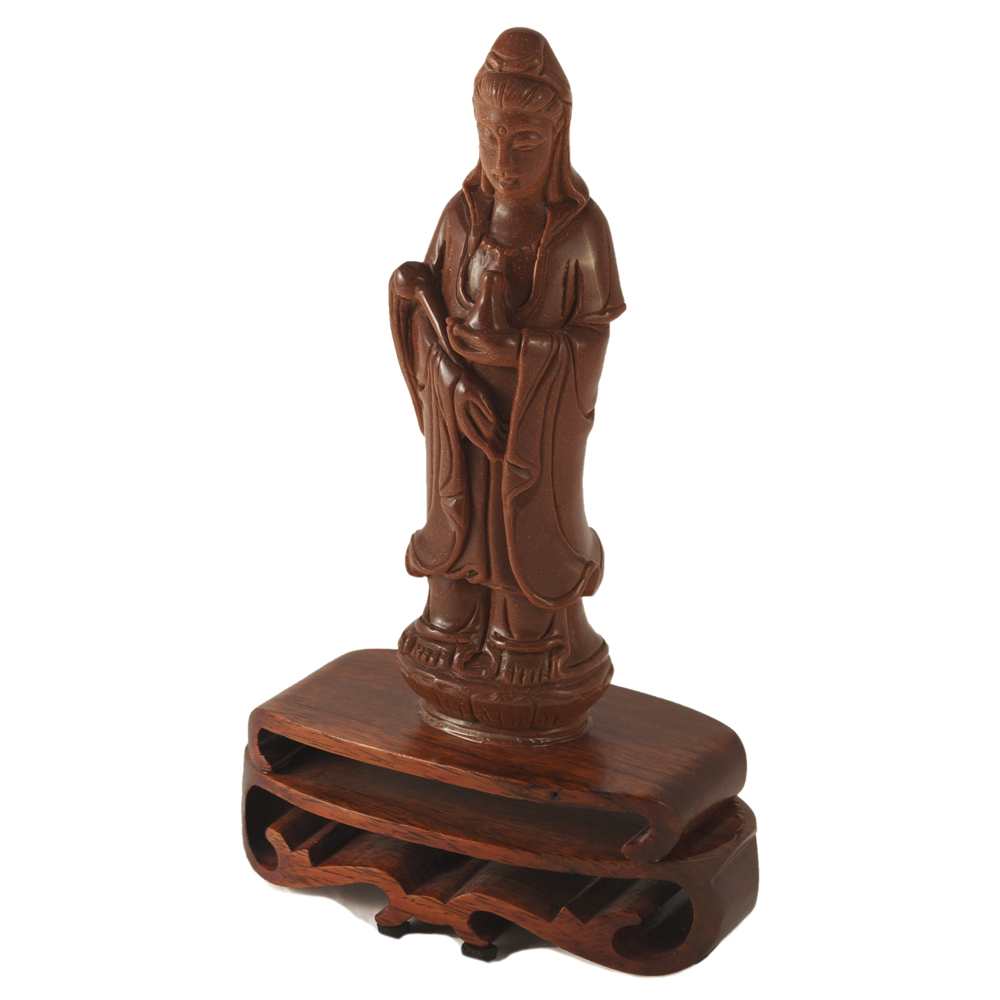 8 Inch Copper Goldstone Guanyin Asian Statue
