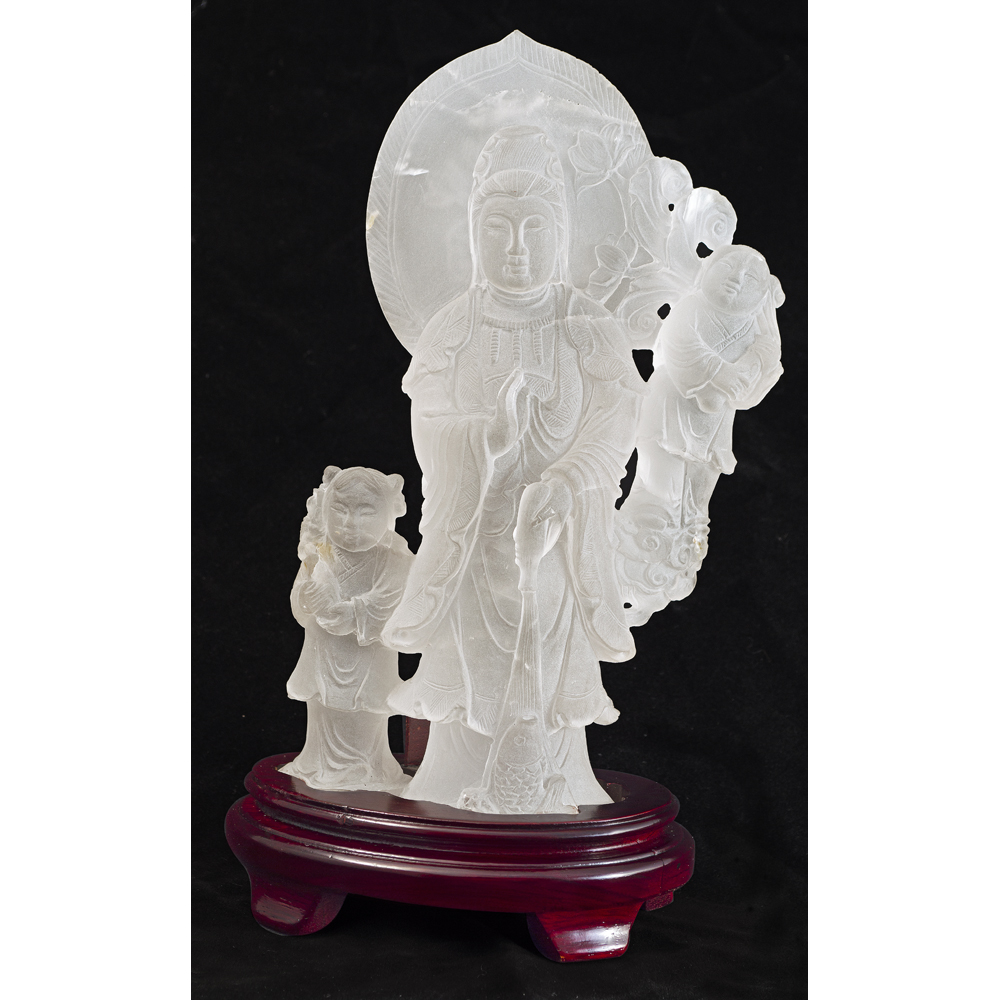 Frosted Quartz Guanyin with Two Children