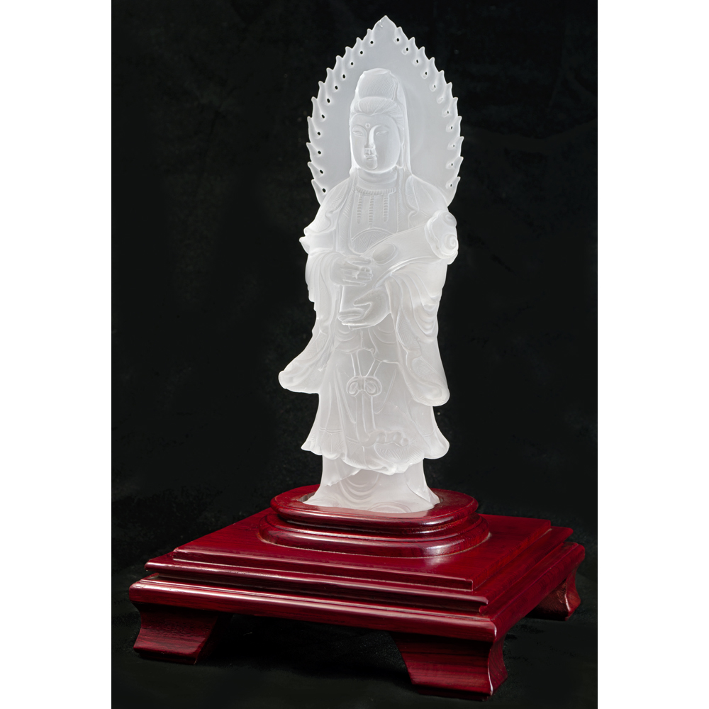 Tall Frosted Quartz Standing Guanyin