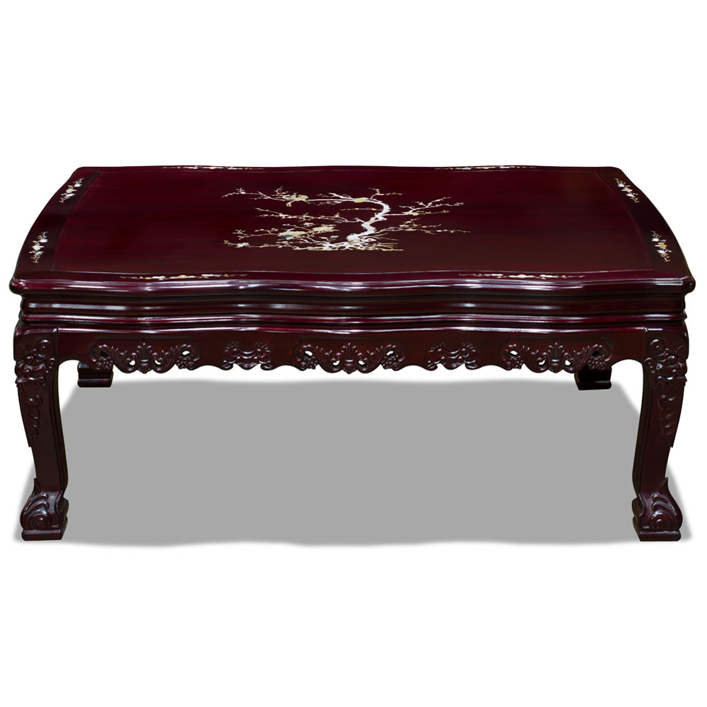 Dark Cherry Chinese Mother of Pearl Inlay Rosewood Royal Palace Coffee Table