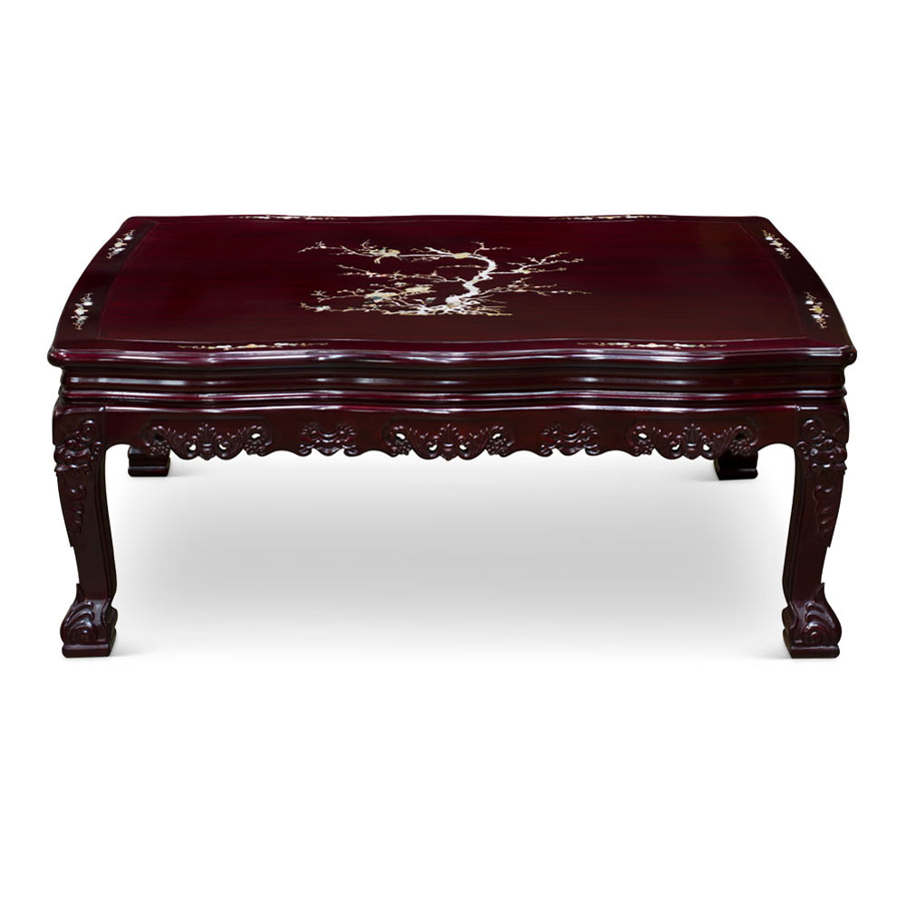 Dark Cherry Chinese Mother of Pearl Inlay Rosewood Royal Palace Coffee Table