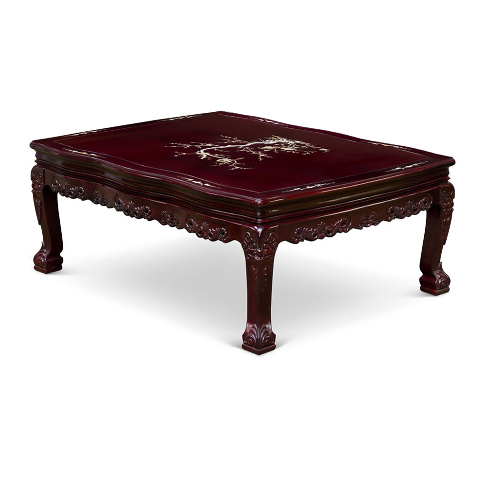 Dark Cherry Chinese Mother of Pearl Inlay Rosewood Royal Palace Coffee Table