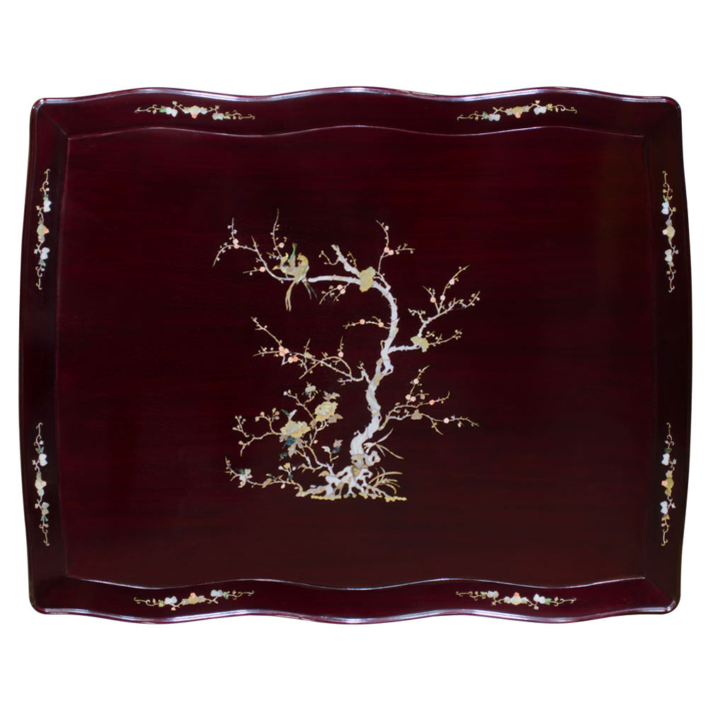 Dark Cherry Chinese Mother of Pearl Inlay Rosewood Royal Palace Coffee Table