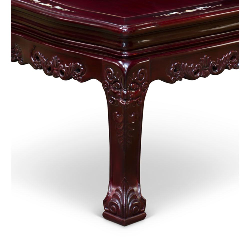 Dark Cherry Chinese Mother of Pearl Inlay Rosewood Royal Palace Coffee Table