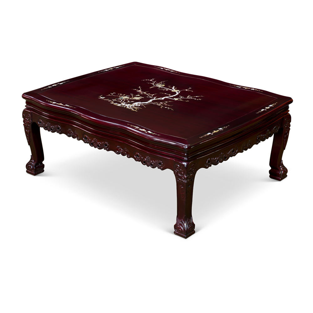 Dark Cherry Chinese Mother of Pearl Inlay Rosewood Royal Palace Coffee Table