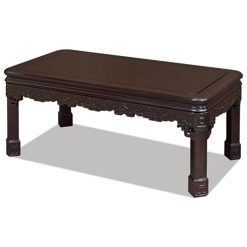 Dark Cherry Rosewood Key Design Rectangular Oriental Coffee Table