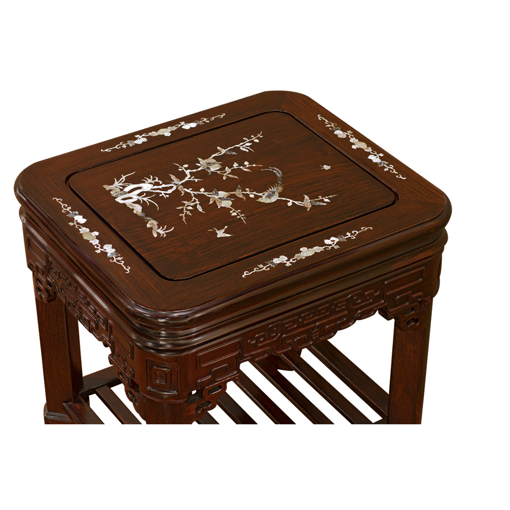 Mahogany Finish Rosewood Mother of Pearl Inlay Accent Table