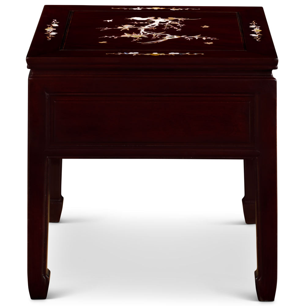 Dark Cherry Chinese Mother of Pearl Inlay Rosewood Lamp Table with Drawer