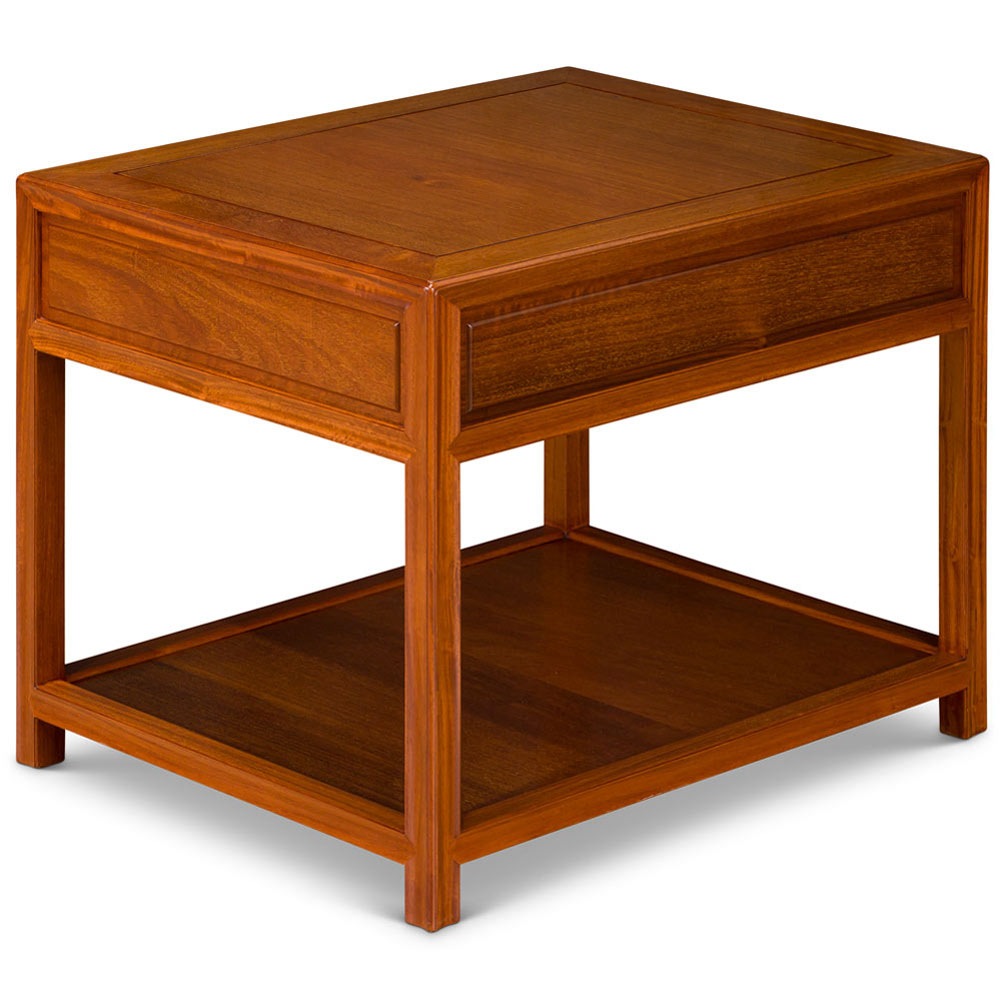 Natural Finish Rosewood Lamp Table with Drawer and Shelf