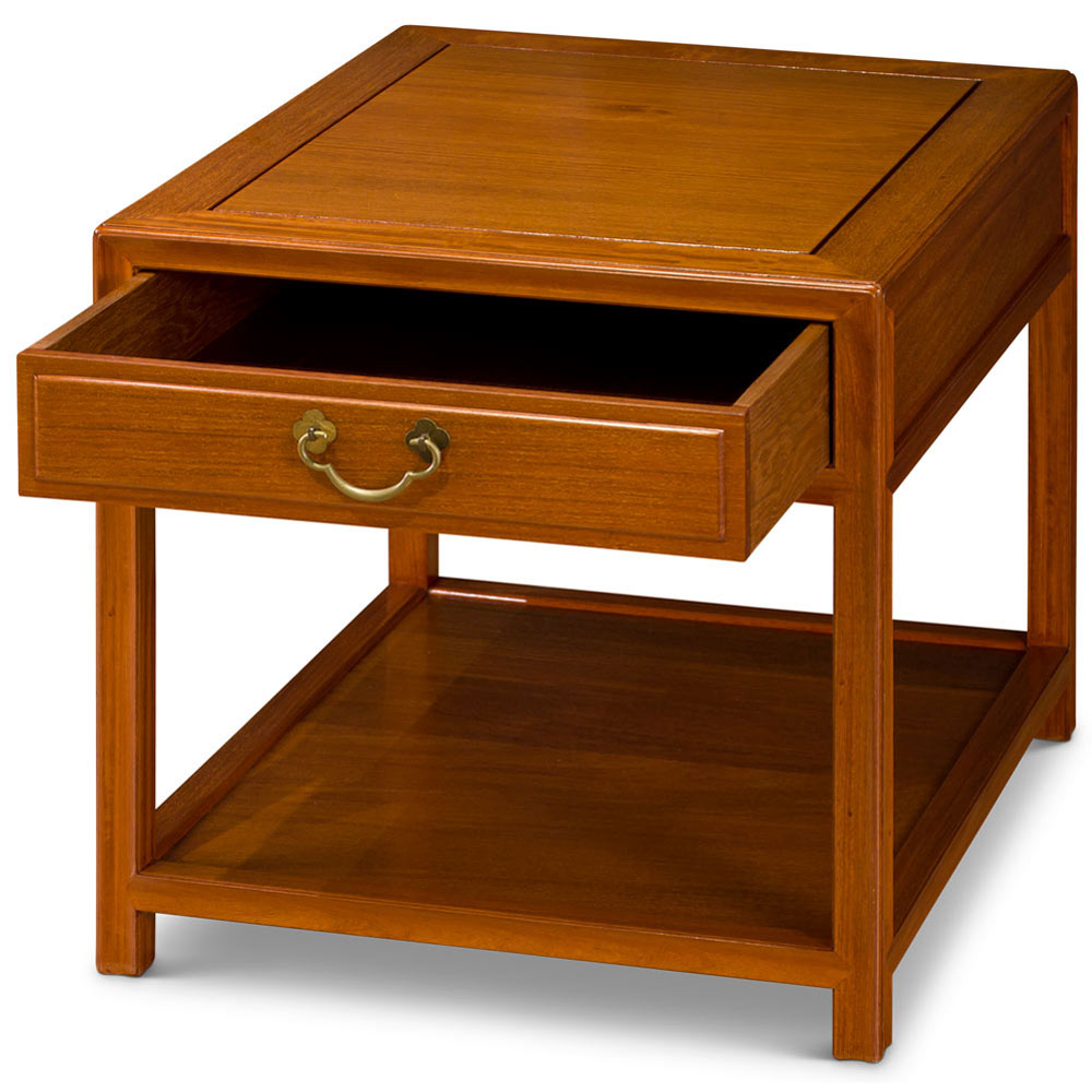 Natural Finish Rosewood Lamp Table with Drawer and Shelf