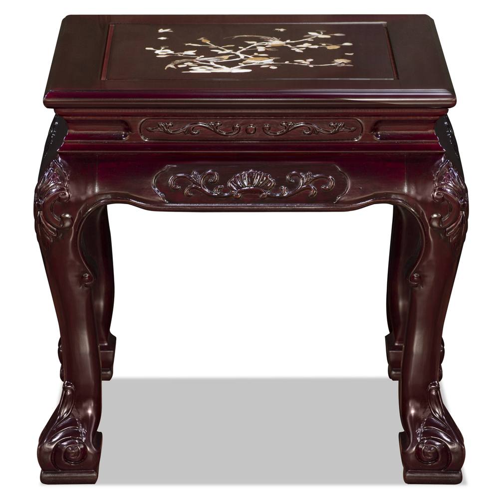 Cherry Rosewood Qing Dynasty Mother of Pearl Inlay Lamp Table