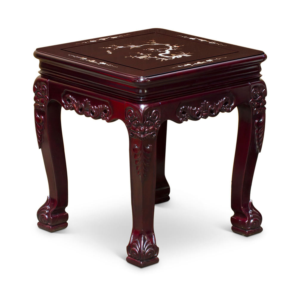 Dark Cherry Chinese Mother of Pearl Inlay Rosewood Royal Palace Lamp Table