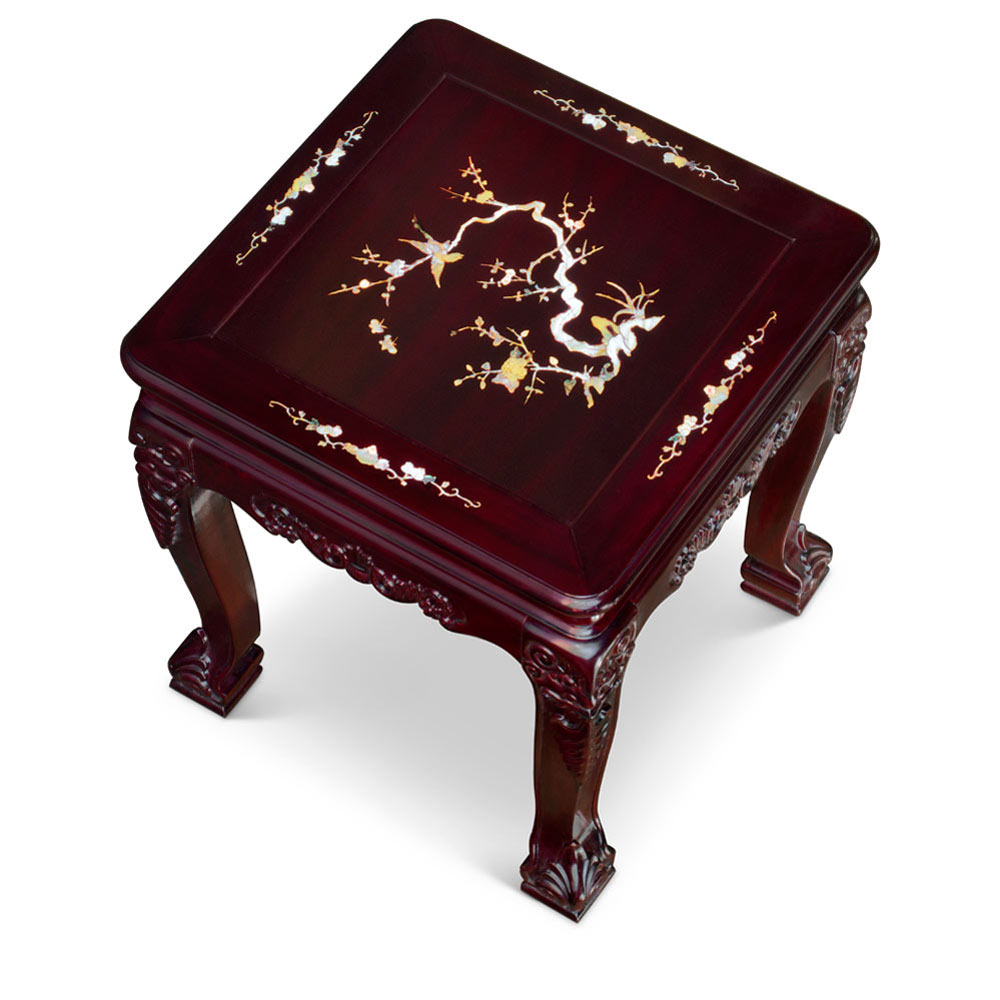 Dark Cherry Chinese Mother of Pearl Inlay Rosewood Royal Palace Lamp Table