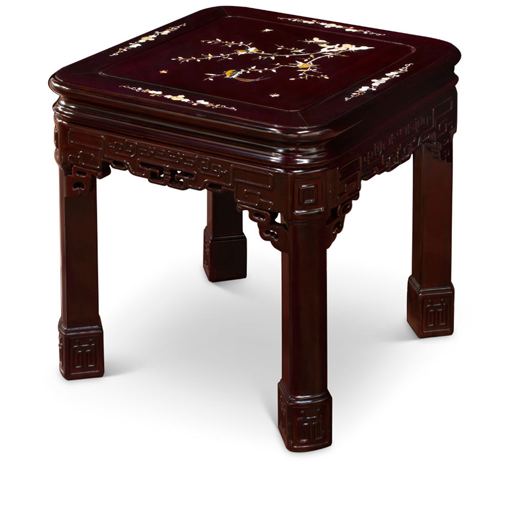 Dark Cherry Chinese Mother of Pearl Inlay Rosewood Imperial Lamp Table