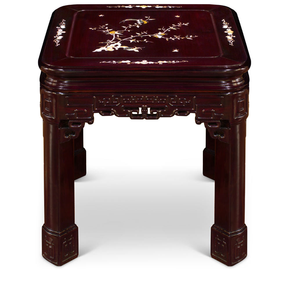 Dark Cherry Chinese Mother of Pearl Inlay Rosewood Imperial Lamp Table