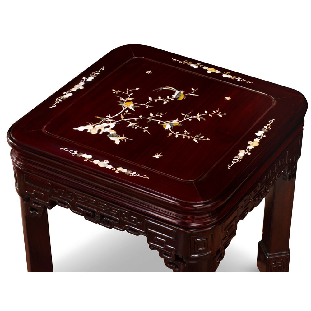 Dark Cherry Chinese Mother of Pearl Inlay Rosewood Imperial Lamp Table