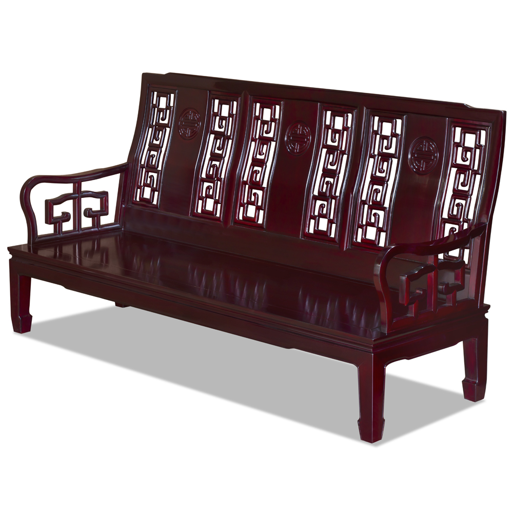 Dark Cherry Rosewood Chinese Longevity Living Room Set (6pcs)