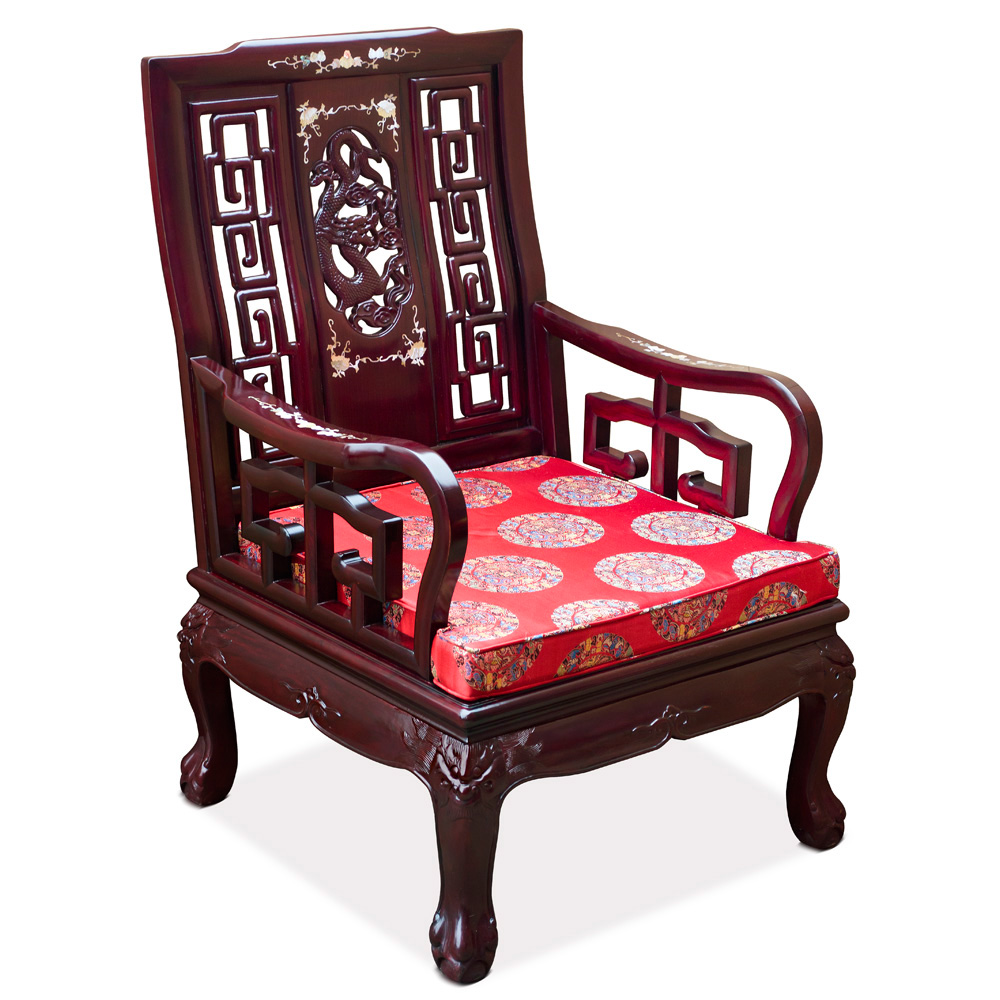 Dark Cherry Rosewood Mother of Pearl Inlay Imperial Dragon Living Room Set (6pcs)