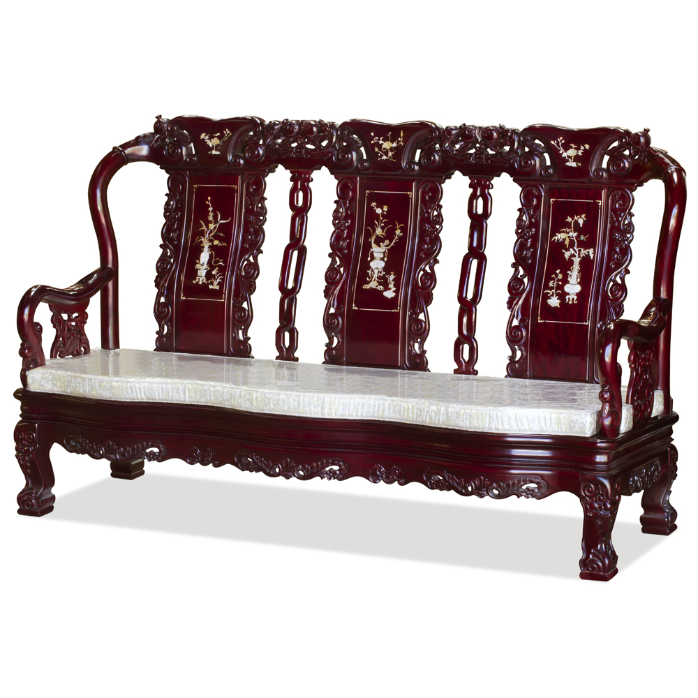 Dark Cherry Rosewood Mother of Pearl Inlay Imperial Living Room Set (6pcs)