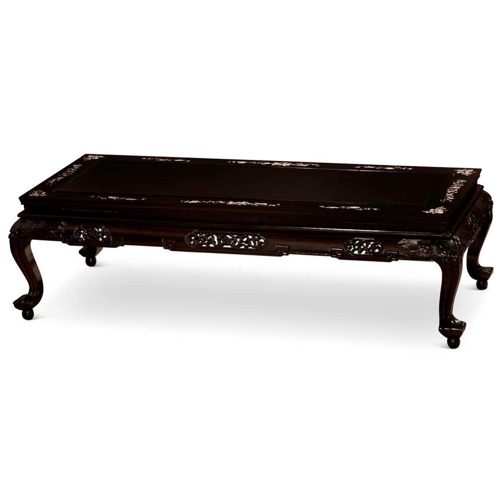 Dark Cherry Rosewood Mother of Pearl Motif Oriental Living Room Set (8pcs) - with FREE Inside Delivery