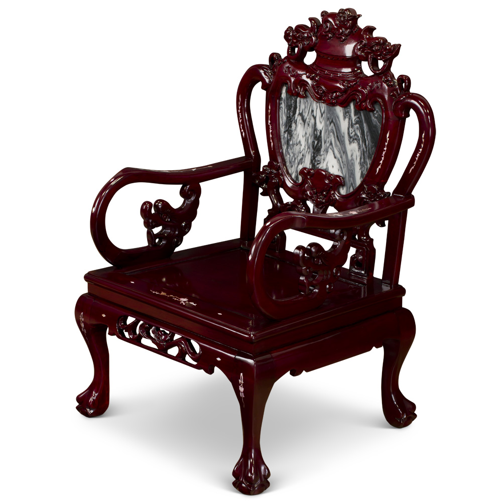 Eight Piece Cherry Finish Rosewood Living Room Set with Marble Inlay-with FREE Inside Delivery