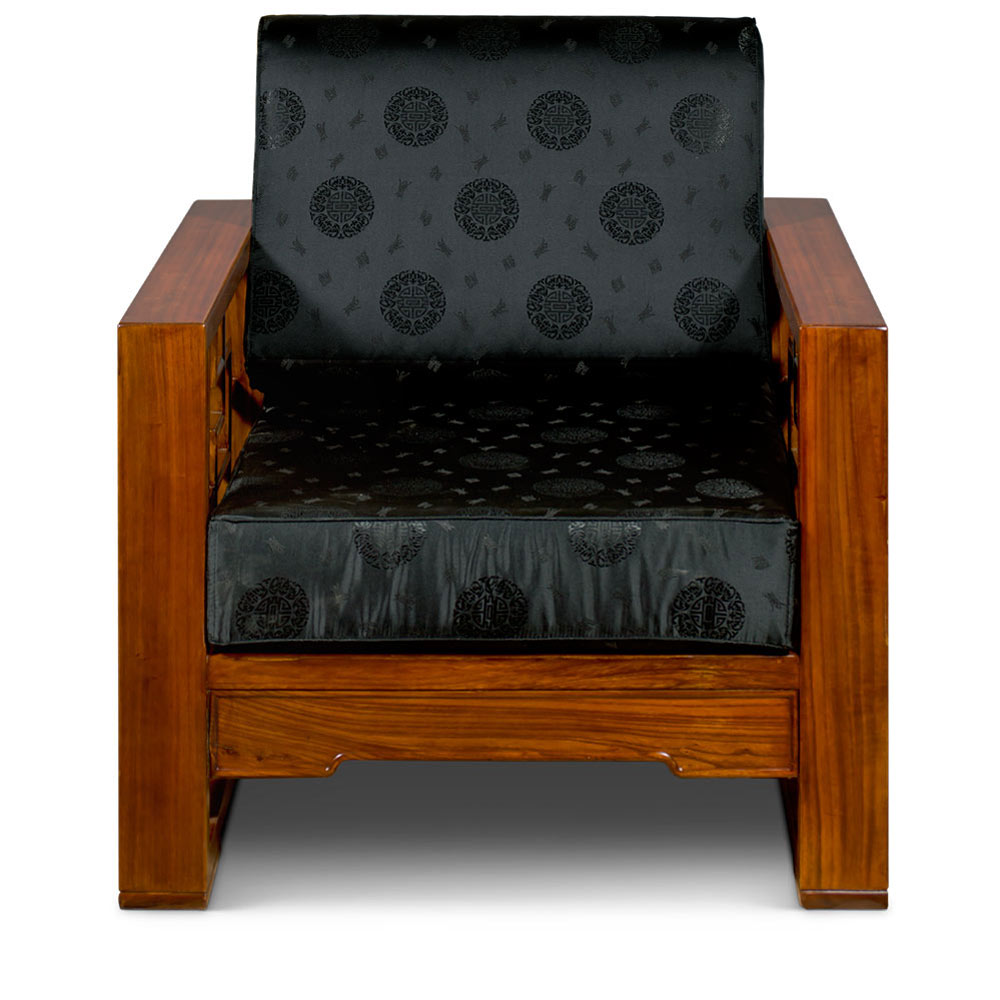 Mahogany Finish Elmwood Wang Zi Chinese Sofa Chair