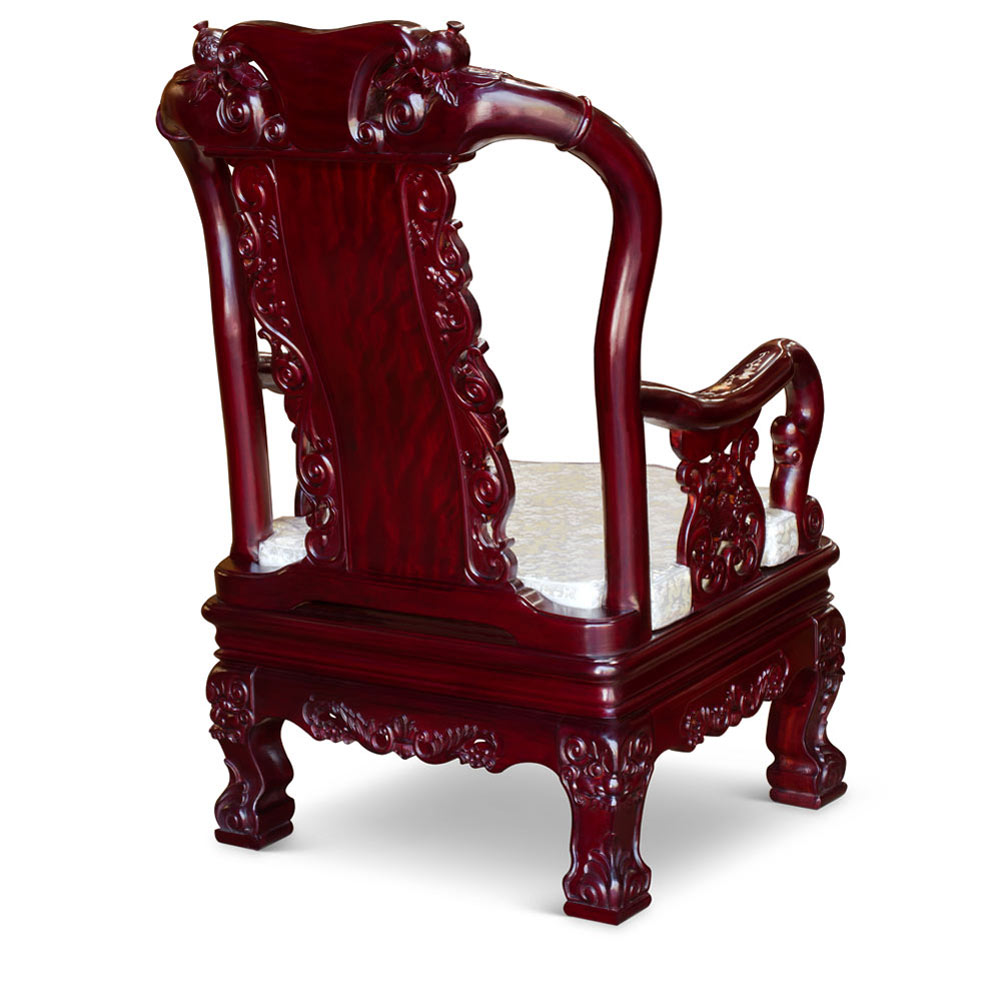 Dark Cherry Chinese Mother of Pearl Inlay Rosewood Royal Palace Armchair