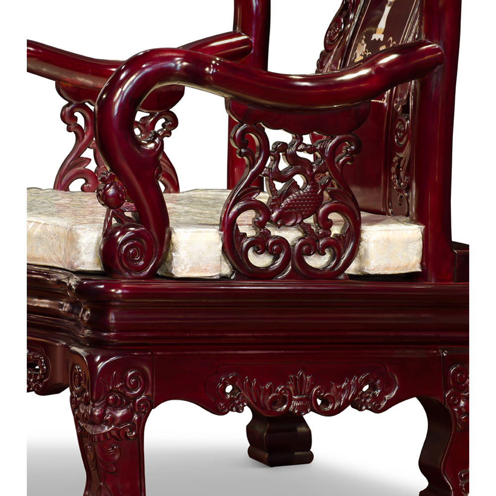 Dark Cherry Chinese Mother of Pearl Inlay Rosewood Royal Palace Armchair