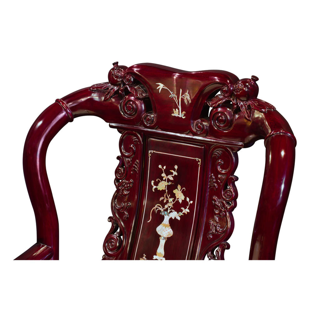 Dark Cherry Chinese Mother of Pearl Inlay Rosewood Royal Palace Armchair