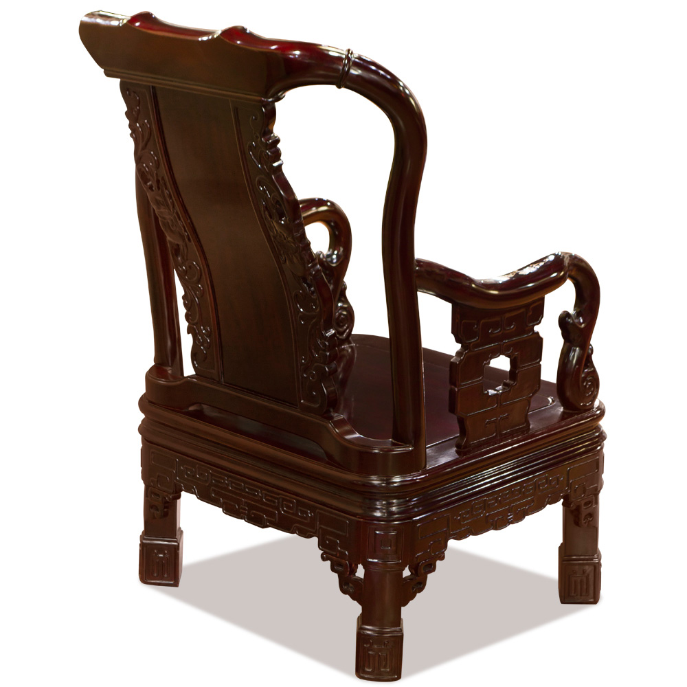 Dark Cherry Rosewood Grand Imperial Court Sofa Chair with Flower Mother of Pearl Inlay