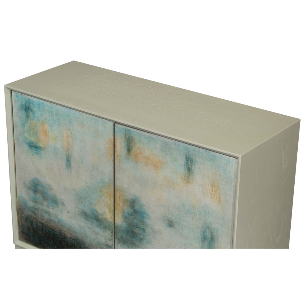 Hand Painted Abstract Landscape Double Door Oriental Cabinet