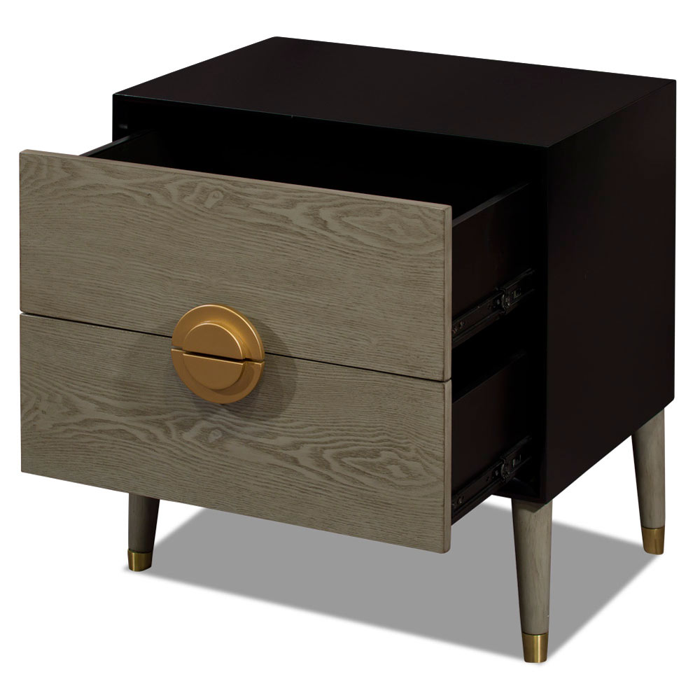 Black and Pewter Grey Abstract Moon Motif Oriental Chest of Two Drawers