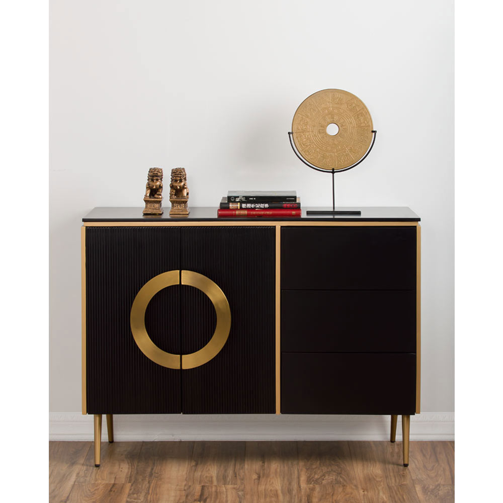 Black and Gold Zen Modern Asian Yuan Sideboard Cabinet