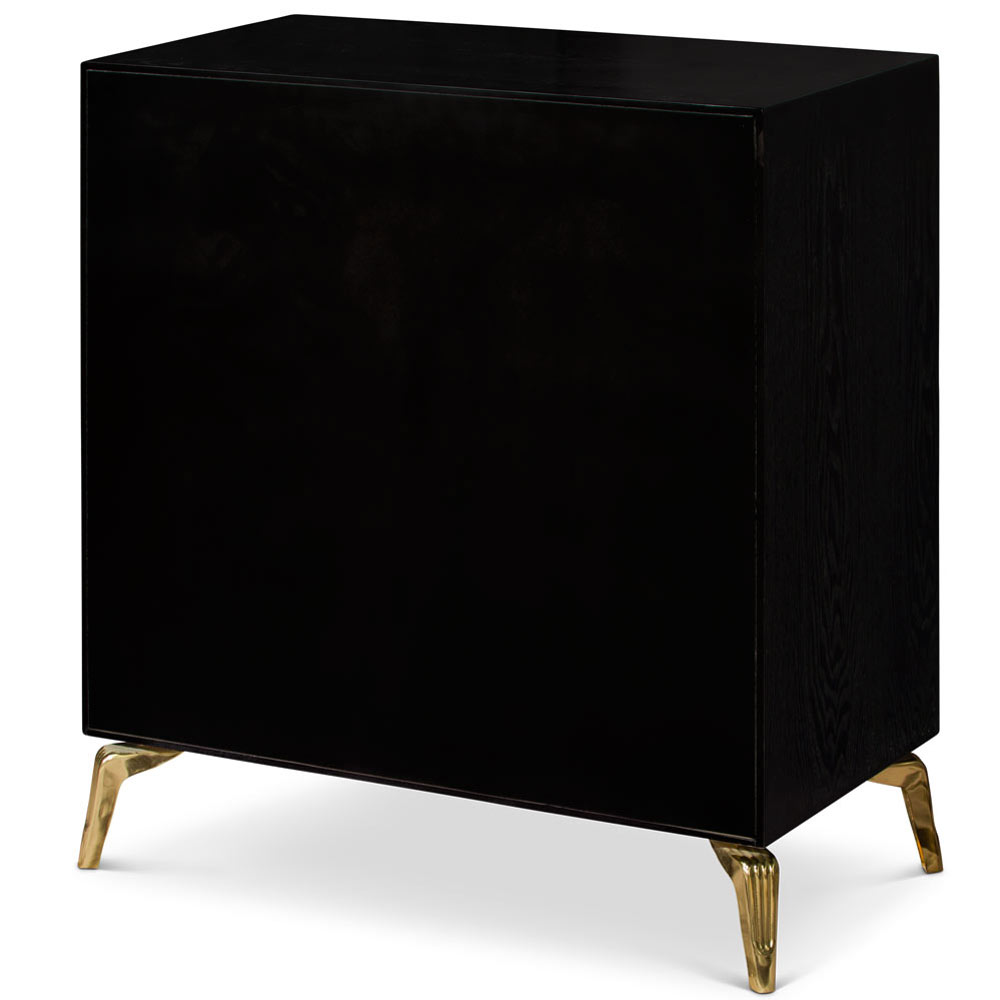 Gold and Black Sun Motif Zen Modern Asian Vanity Cabinet