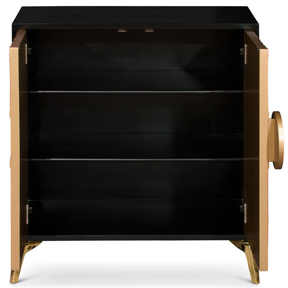 Gold and Black Sun Motif Zen Modern Asian Cabinet