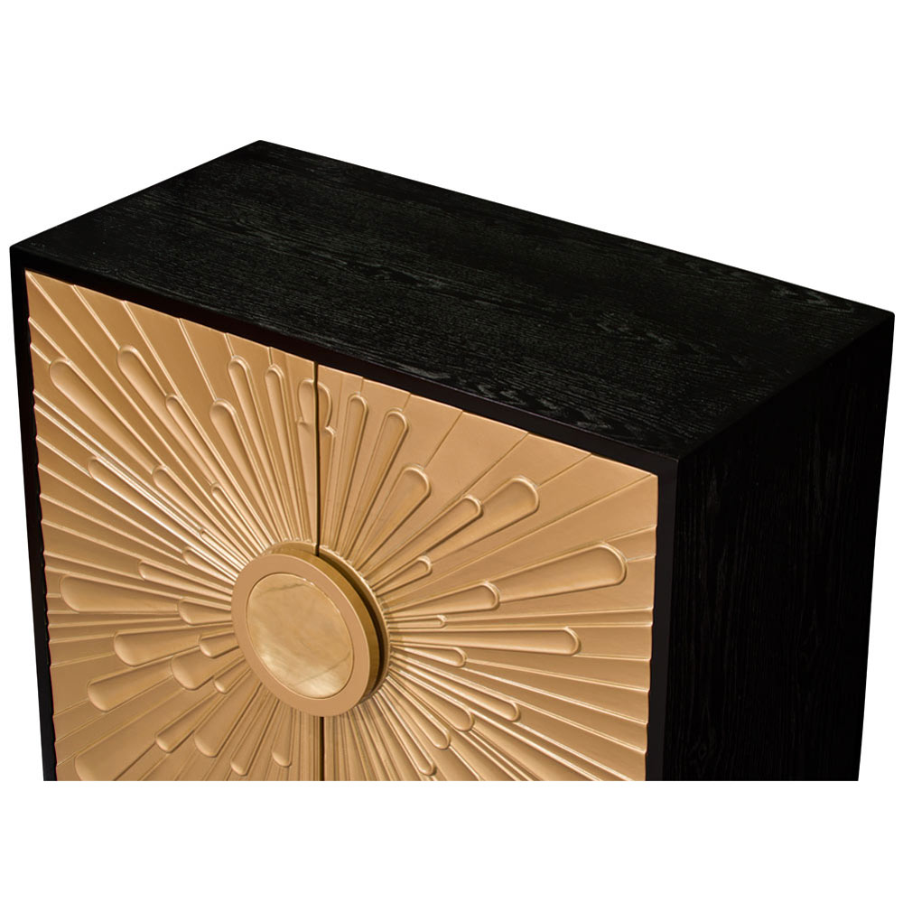 Gold and Black Sun Motif Zen Modern Asian Cabinet
