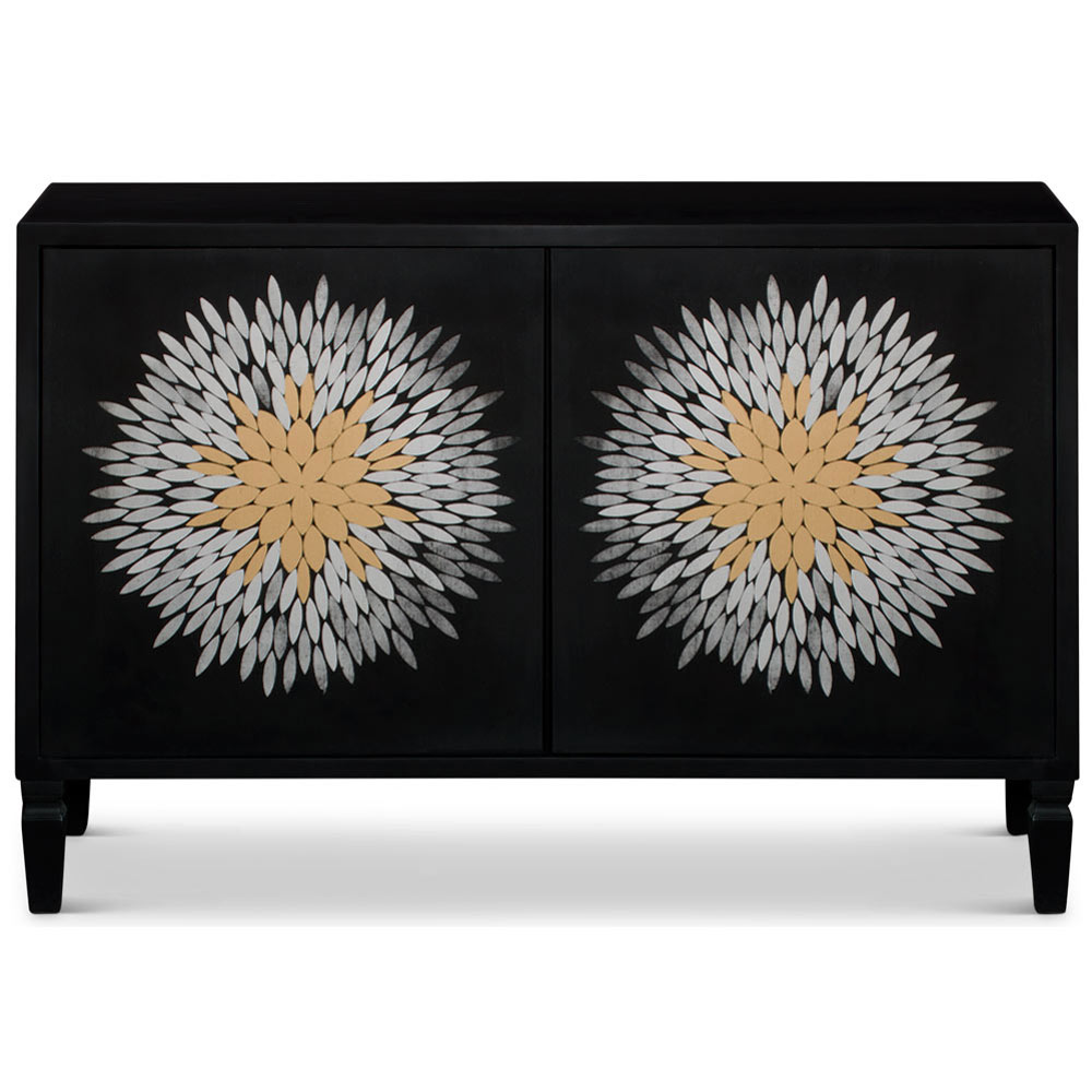 Black Flower Motif Modern Asian Cabinet
