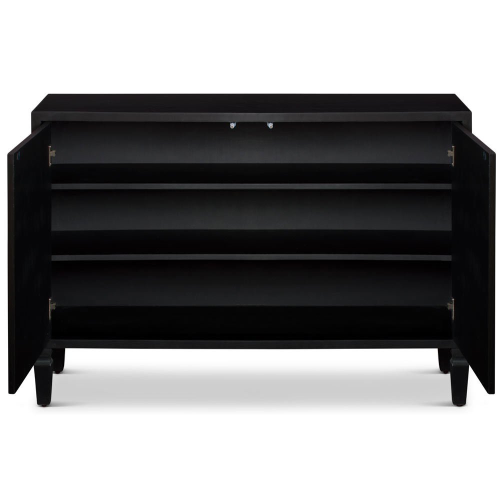 Black Flower Motif Modern Asian Cabinet