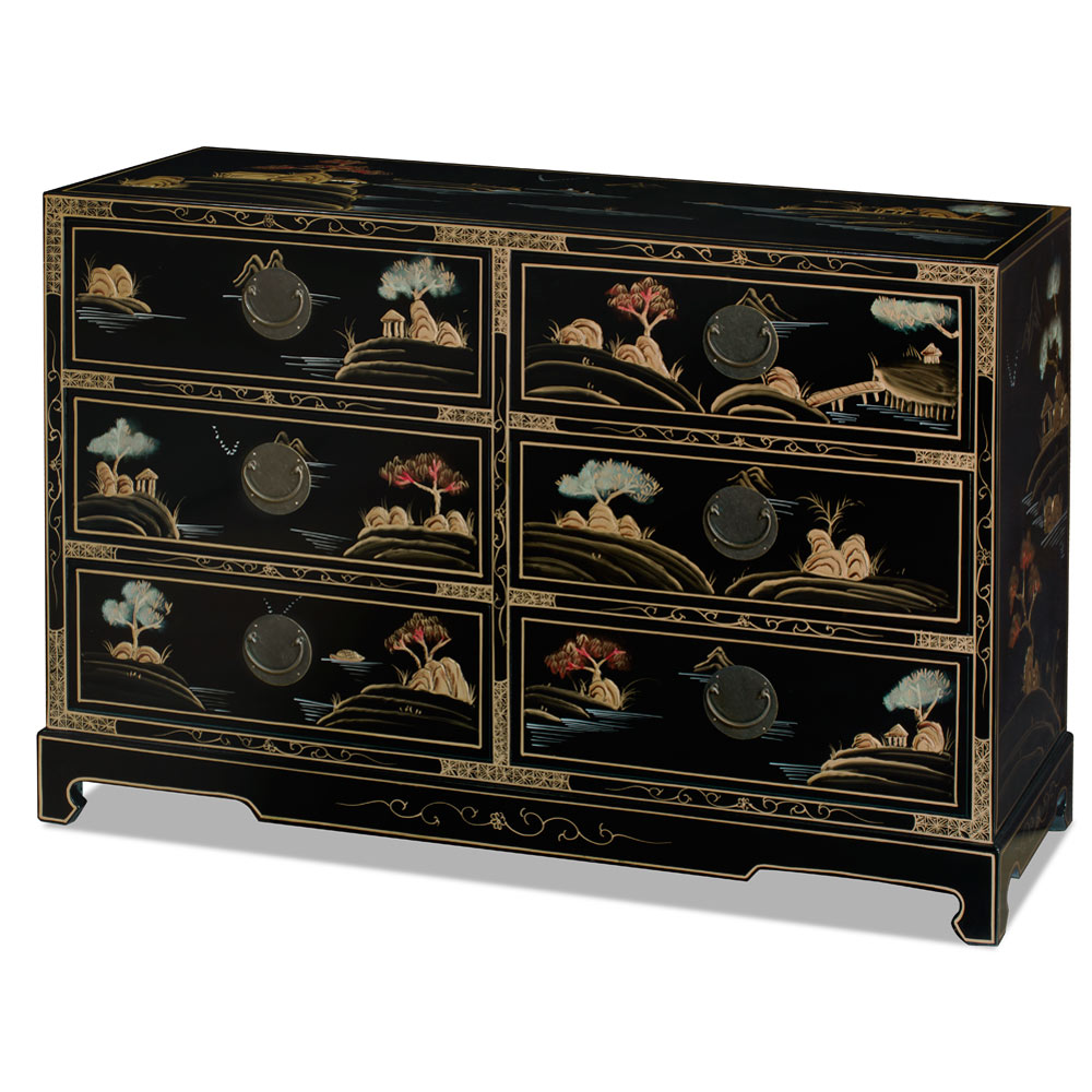 Chinoiserie Scenery Design Ming Style Oriental Chest of Drawers