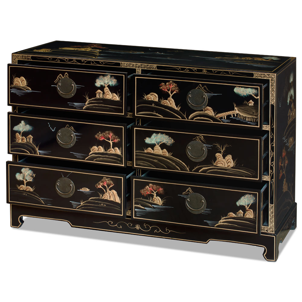 Chinoiserie Scenery Design Ming Style Oriental Chest of Drawers