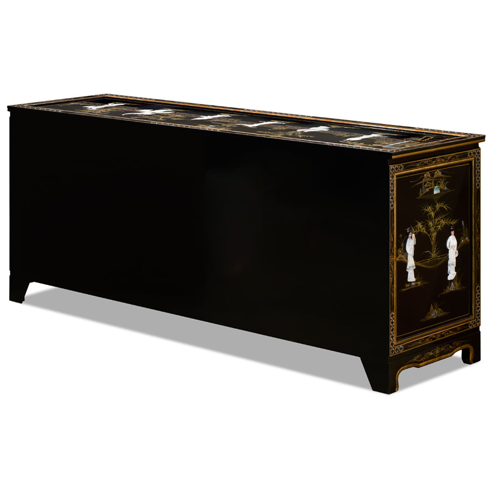 Black Lacquer Mother of Pearl Asian Sideboard