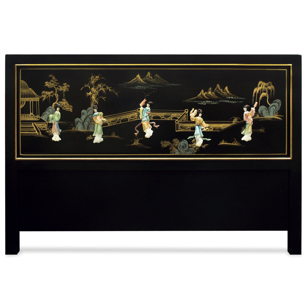 Hand-Painted Scenery with Chinese Maiden Design Queen Size Headboard