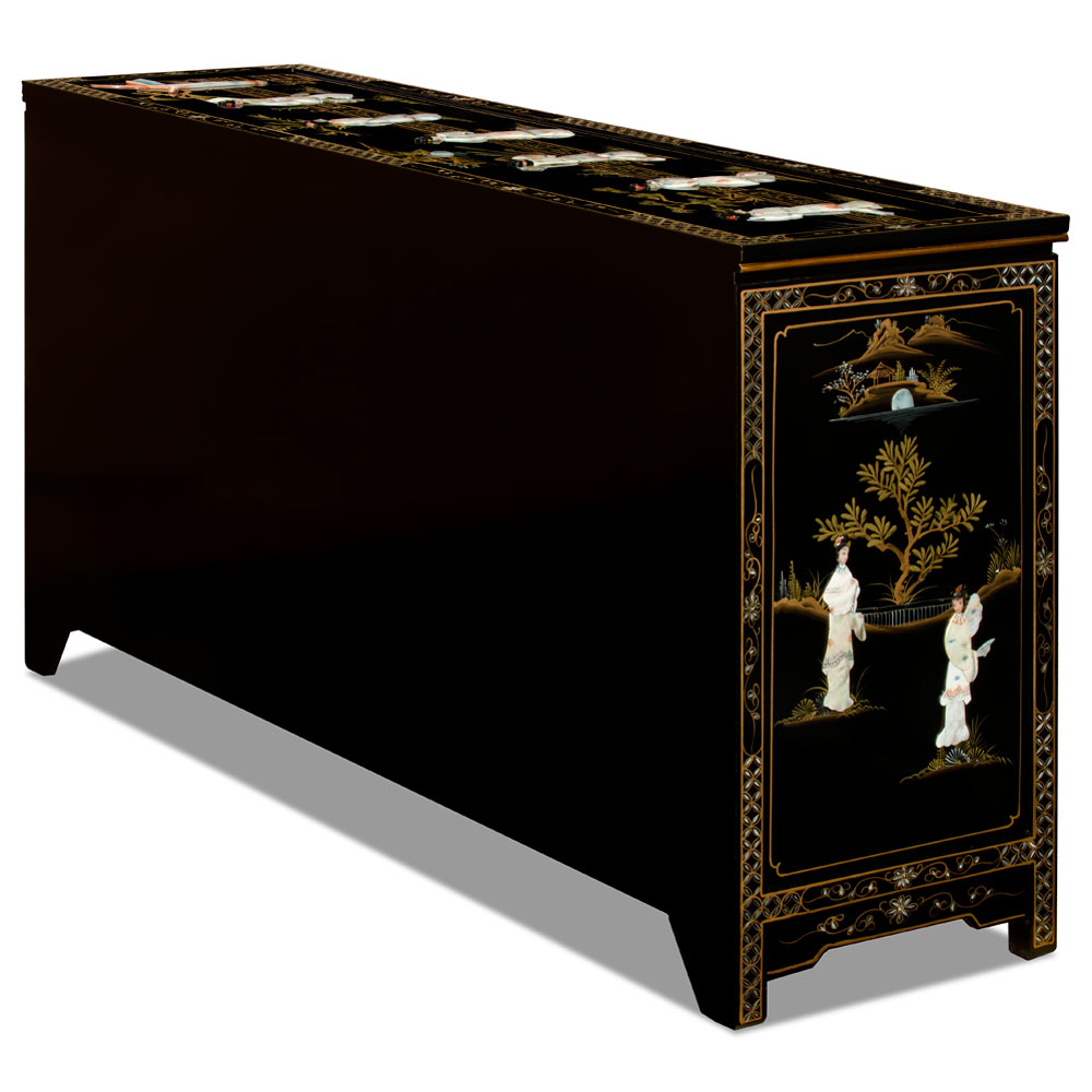 66in Black Lacquer Mother of Pearl Asian Sideboard