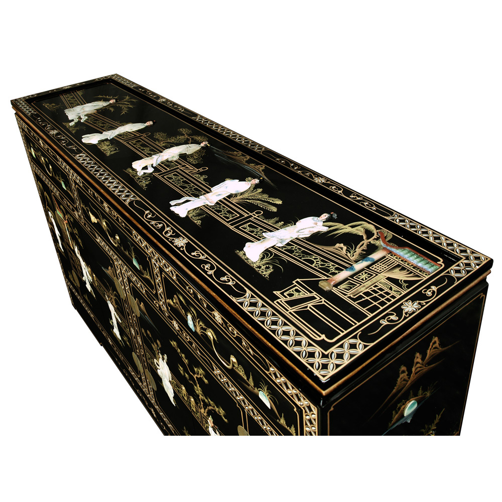 60in Black Lacquer Mother of Pearl Motif Sideboard