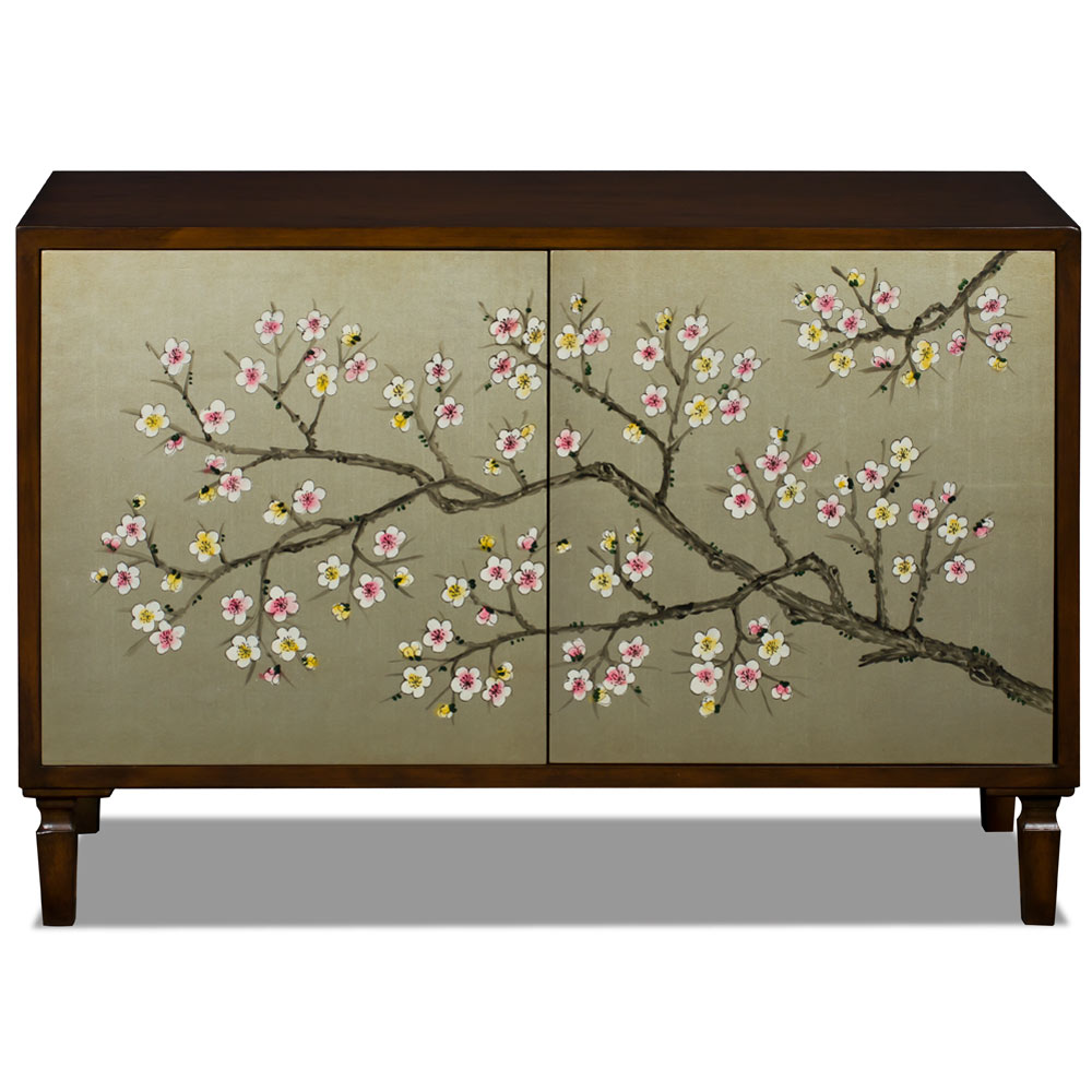 Hand Painted Gold Leaf Oriental Cherry Blossom Cabinet