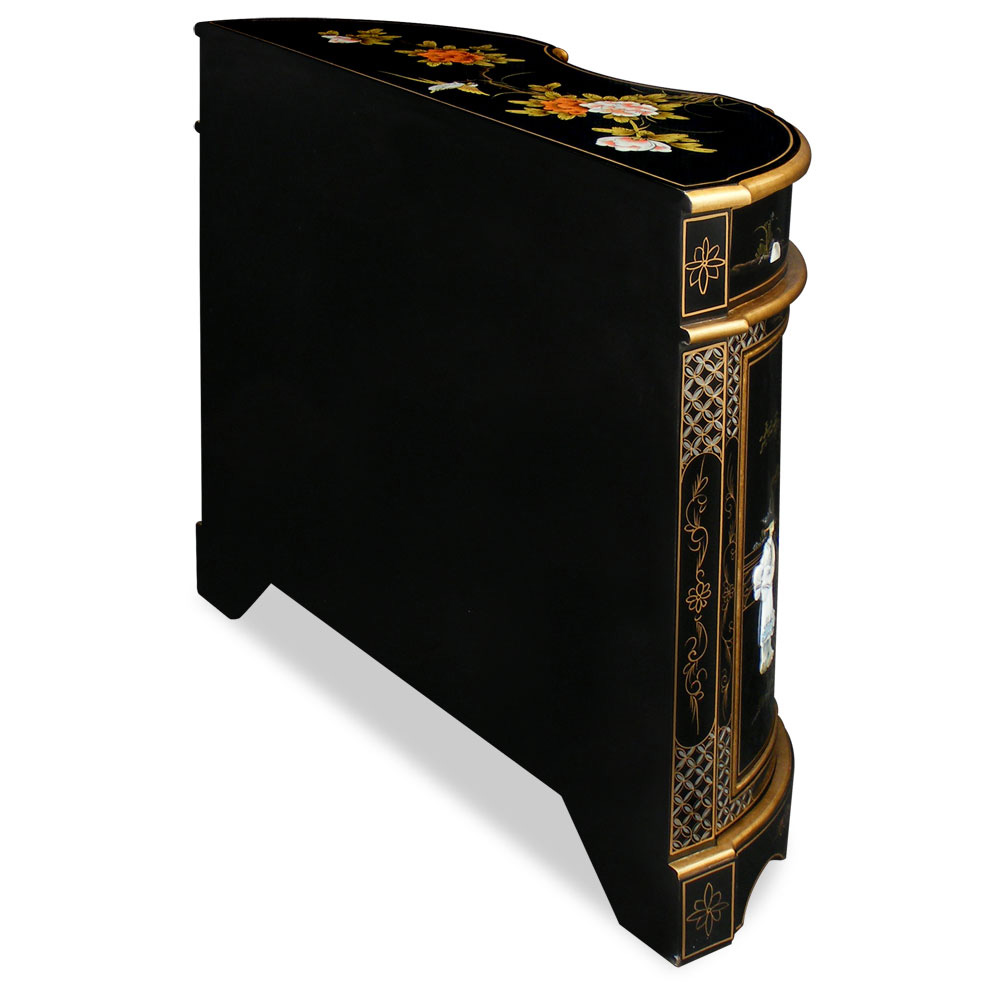 Black Lacquer Marquetry Console